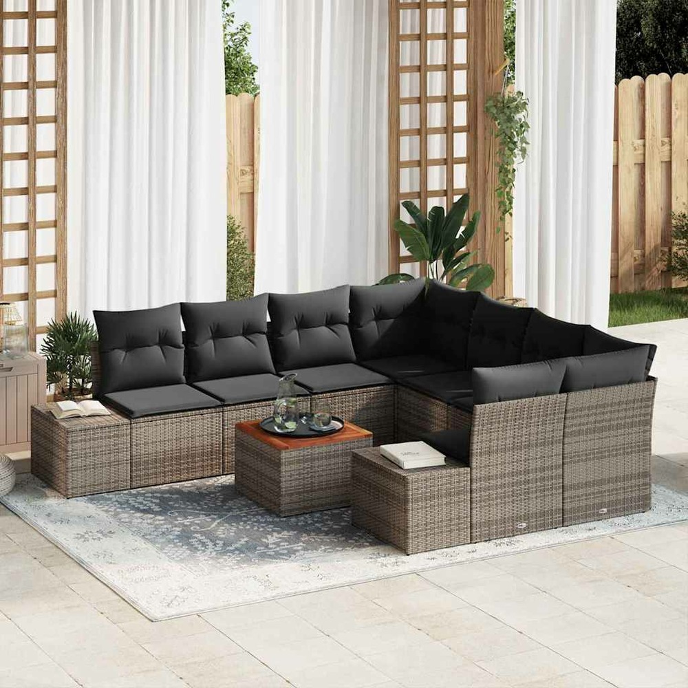 Ensemble de canapé de jardin avec coussin 9 pcs gris polyrotin