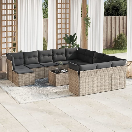 Salon de jardin avec coussins 13 pcs gris résine tressée