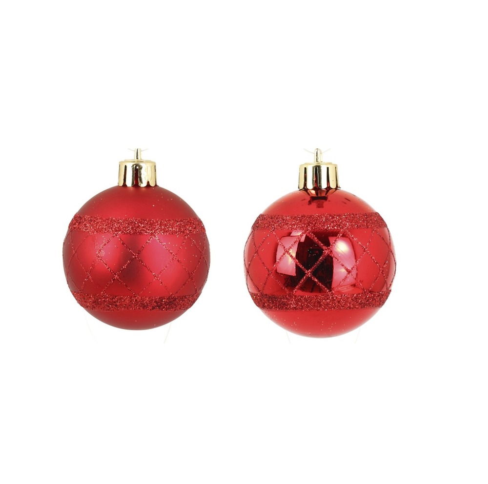 Set de 8 boules de noël rouges décor carreaux