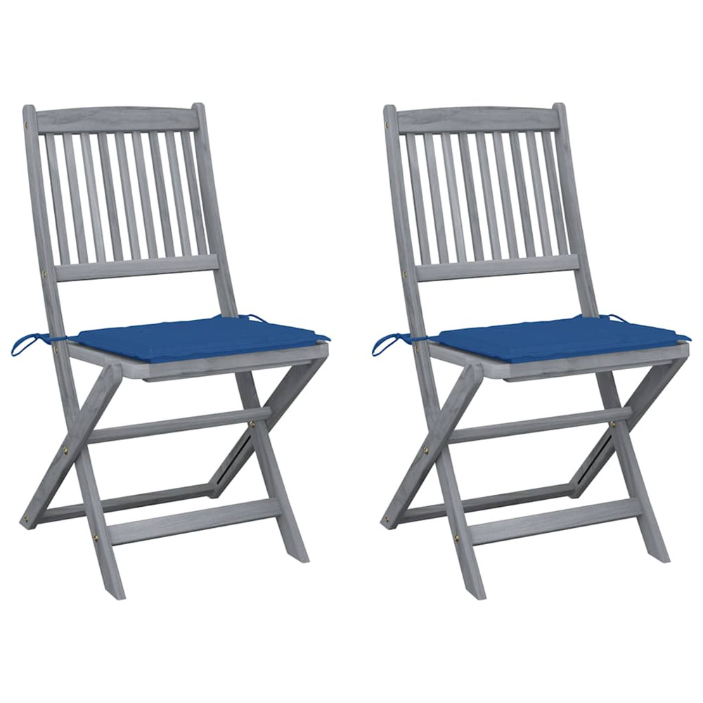Chaises pliables d'extérieur lot de 2 et coussins bois d'acacia
