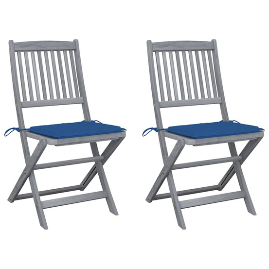 Chaises pliables d'extérieur lot de 2 et coussins bois d'acacia