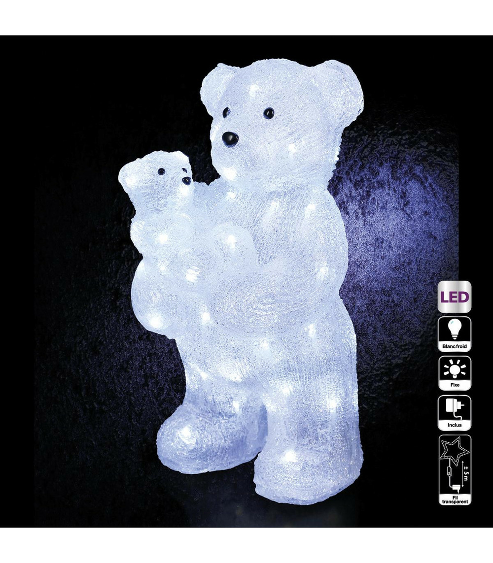 Déco lumineuse maman et bébé ours 56 led blanc froid h 44 cm