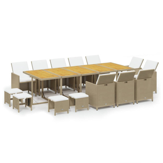 Ensemble à manger de jardin coussins 15pcs résine tressée beige