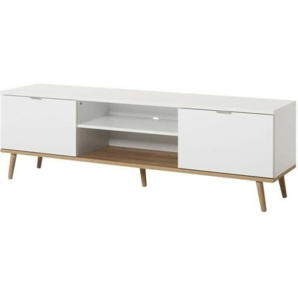 Meuble tv scandinave göteborg - blanc - 2 portes - l 160 x p 40 x h 50 cm
