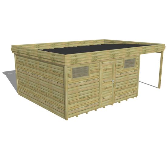 Abri de jardin bois pin traité autoclave 27mm - 6,34x4,34m / 28m2 - bac acier - plancher bois