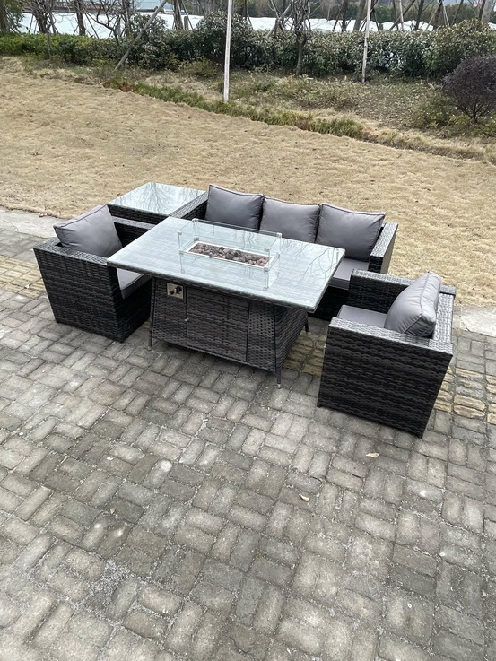 Outdoor pe rotin garden furniture foyer à gaz table à manger fauteuil côté table basse gris foncé mixte