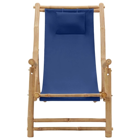Chaise de terrasse bambou et toile bleu marine