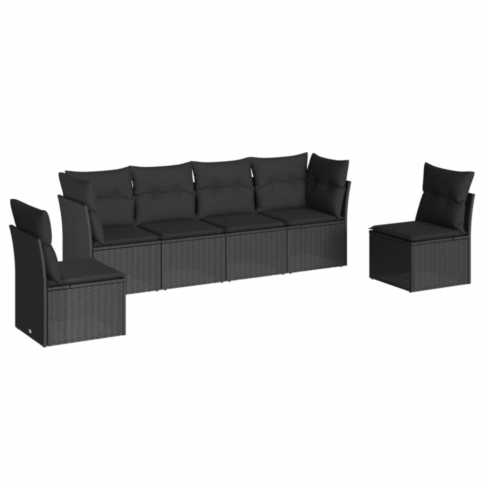 Salon de jardin 6 pcs avec coussins noir résine tressée