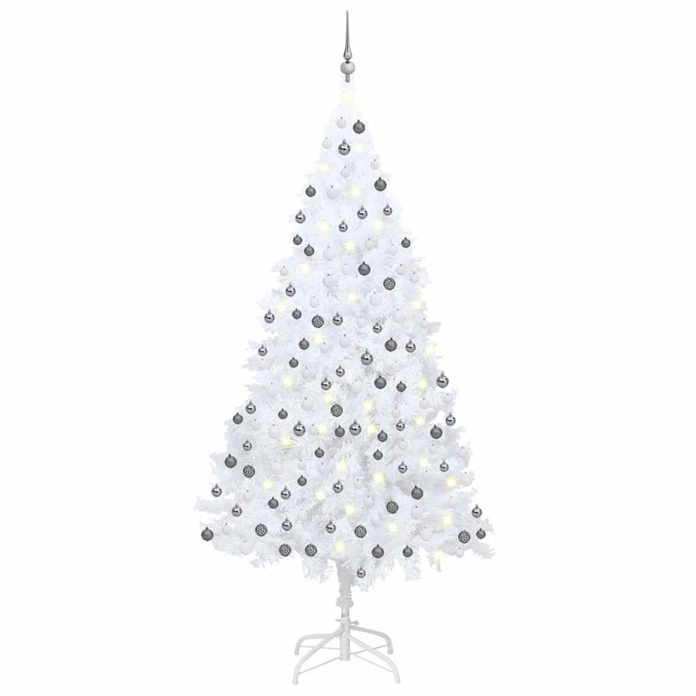 Arbre de noël artificiel pré-éclairé et boules blanc 240 cm