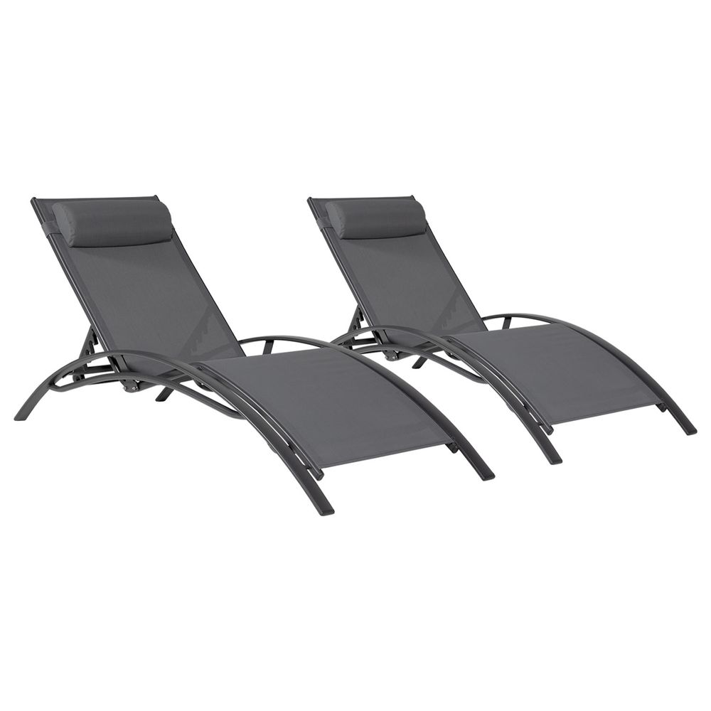 Lot de 2 transats galapagos en textilène gris - aluminium gris anthracite