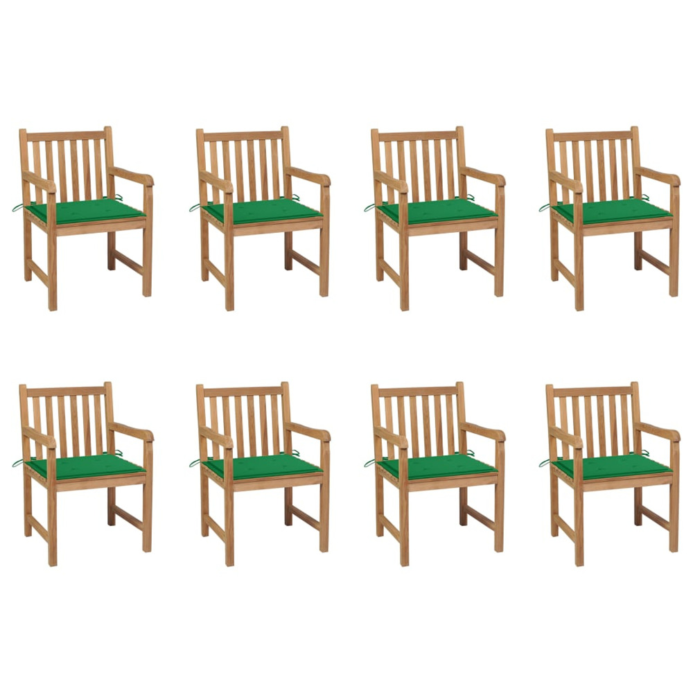 Chaises de jardin lot de 8 avec coussins vert bois teck massif