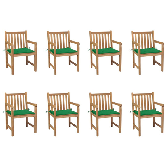 Chaises de jardin lot de 8 avec coussins vert bois teck massif