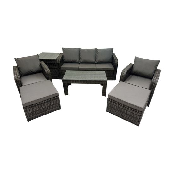 Salon de jardin avec table basse rectangulaire table d'appoint 2 grand tabourets 7 places ensemble de canapés en rotin