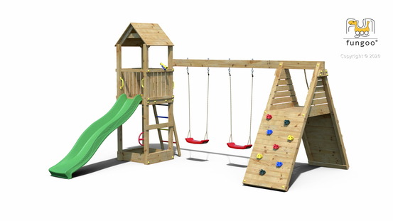 Aire de jeu fungoo fleppi avec mur d'escalade