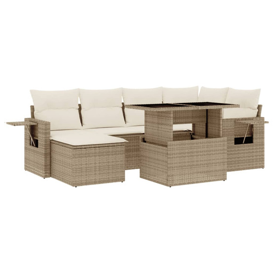 Salon de jardin avec coussins 7 pcs beige résine tressée