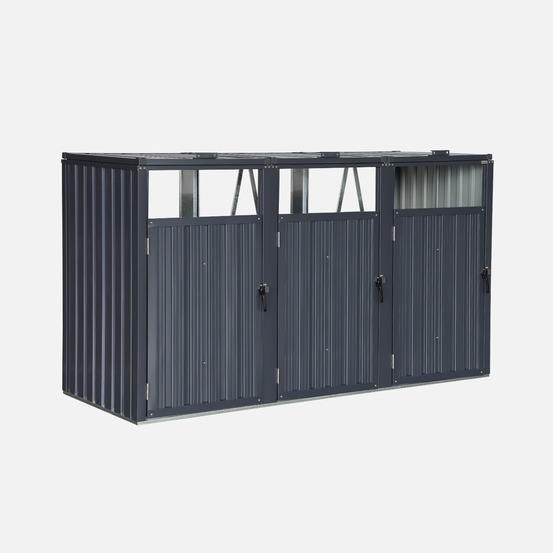 Cache poubelle gris en acier galvanisé - déclinaison en 3 dimensions