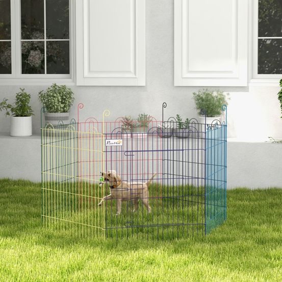 Parc chiot métal multicolore pliable lapin extérieur intérieur sécurisé ø120cm
