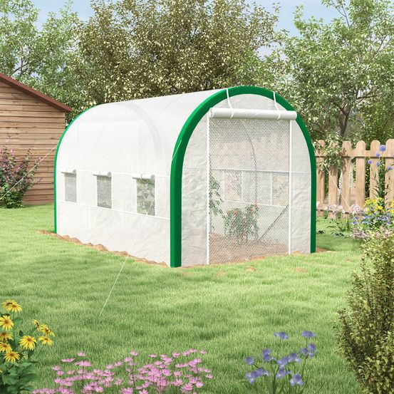 Serre tunnel jardin acier galvanisé porte enroulable 6 fenêtres 358x210cm blanc - comfortxl outdoor living