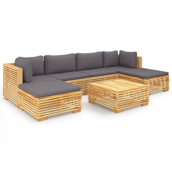 Salon de jardin 7 pcs avec coussins bois de teck solide