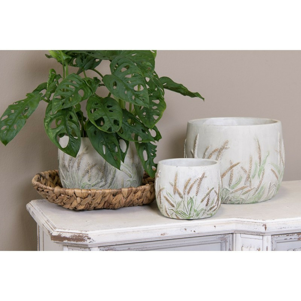 Pot de fleurs pierre tiges de blé beige vert 20x20cm