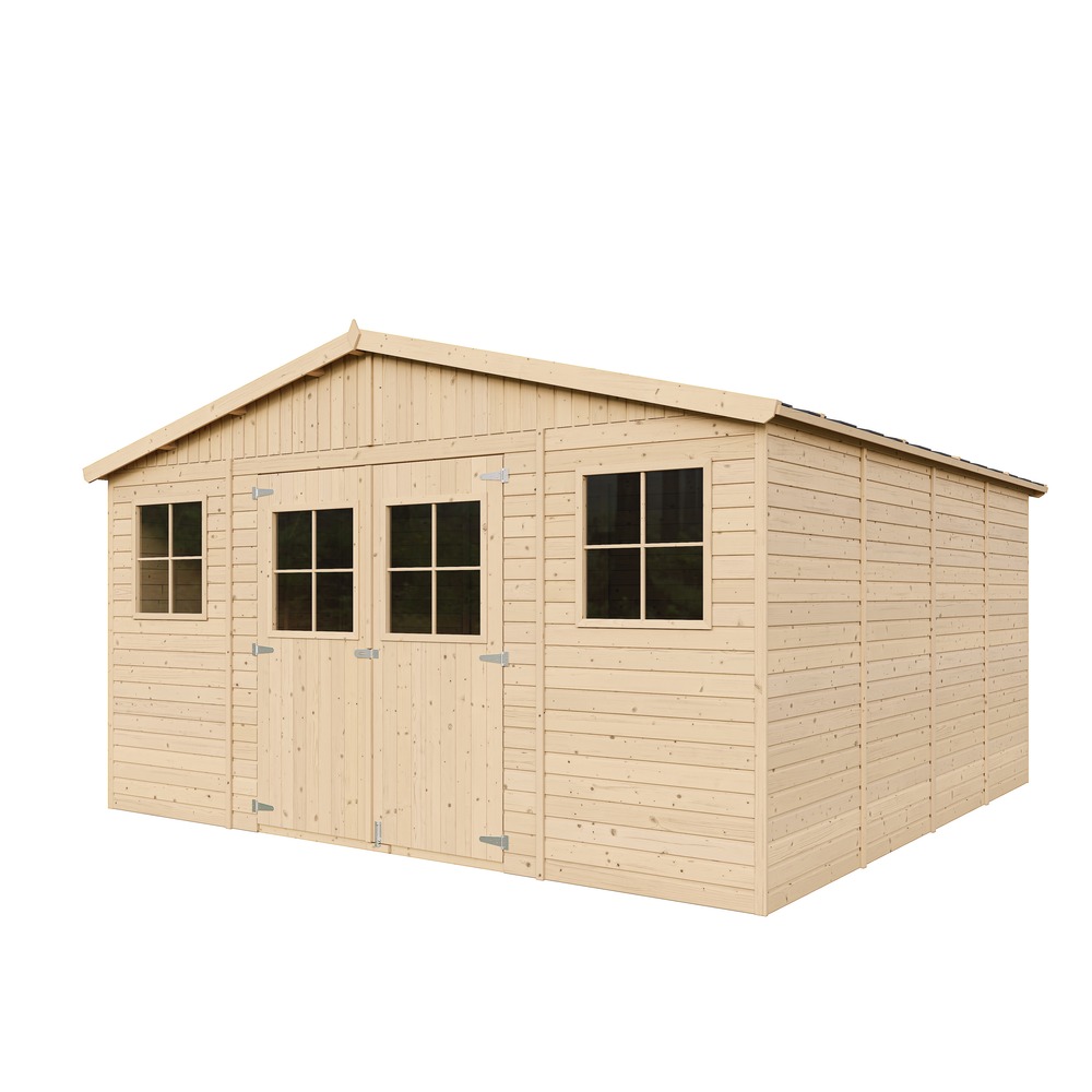 Abri de jardin en bois 16 m² - chalet avec fenêtres – h246 x 418 x 420 cm - avec sol imprégné - m330+m330g