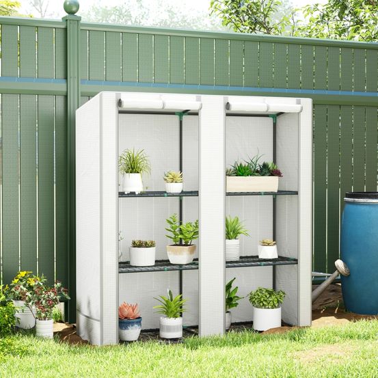 Serre de jardin 3 niveaux acier et polyéthylène 144 x 48 x 152 cm blanche pour semis - comfortxl outdoor living