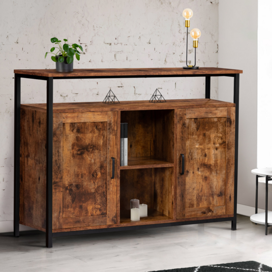Buffet 100 cm dayton 2 portes avec étagères effet vieilli design industriel