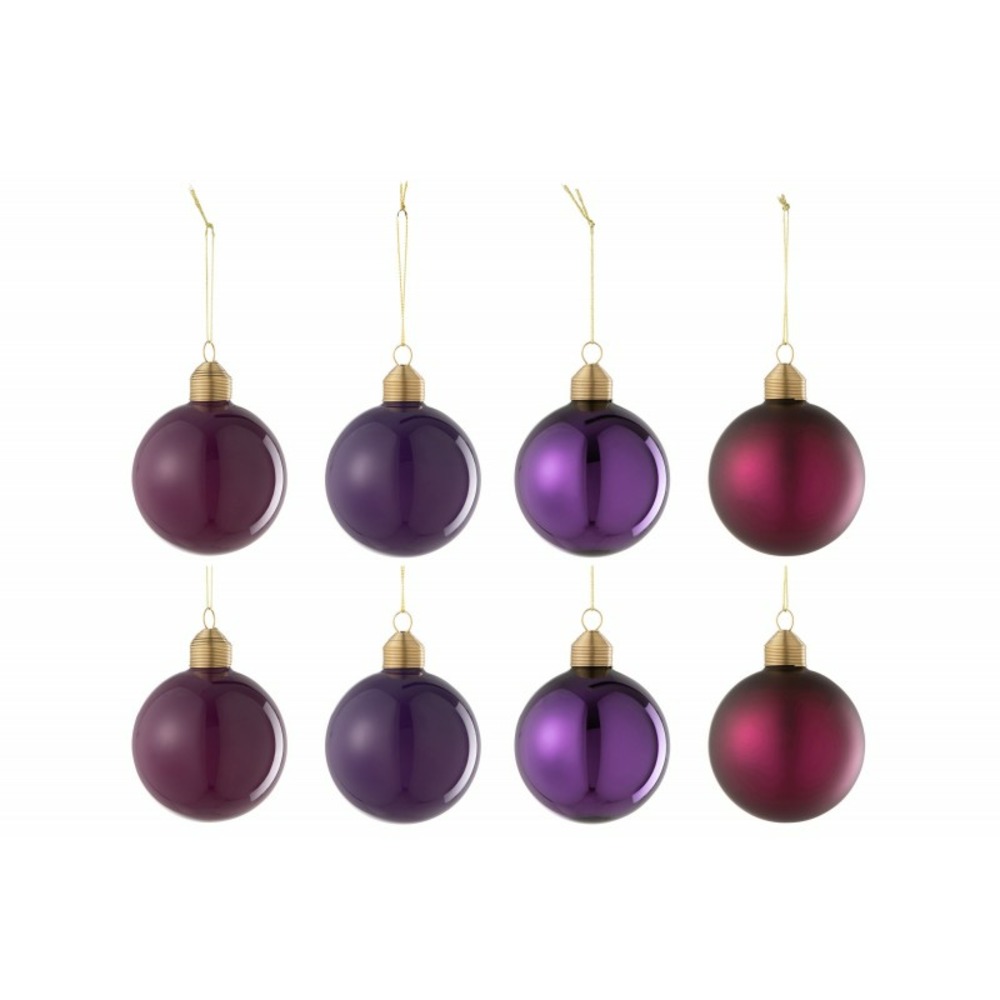 Boite de 8boules de noël en verre mauve 8x8x8 cm