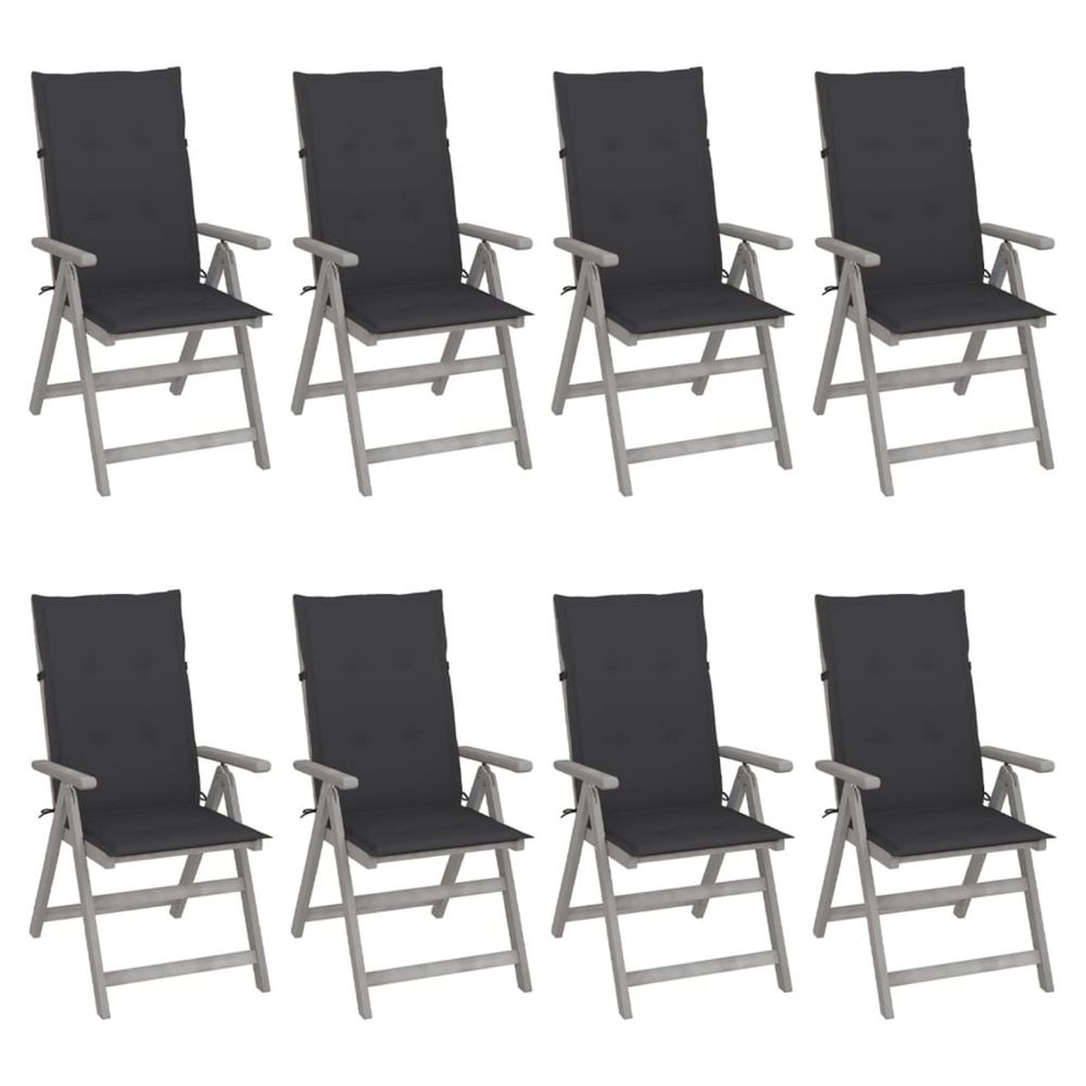 Chaises inclinables de jardin et coussins lot de 8 gris acacia