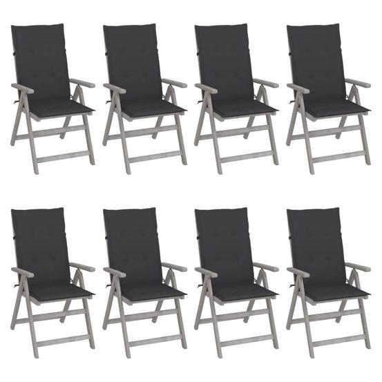 Chaises inclinables de jardin et coussins lot de 8 gris acacia
