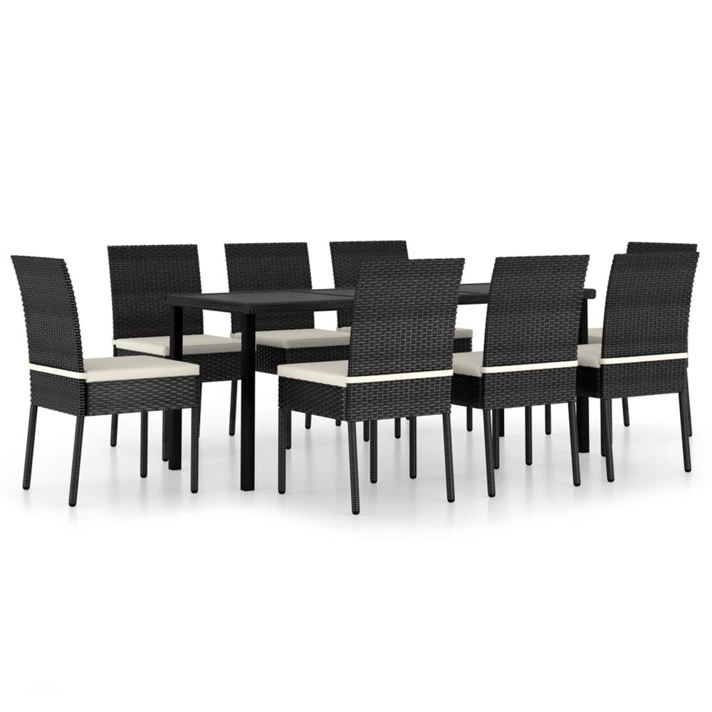 Ensemble à manger de jardin 9 pcs résine tressée noir