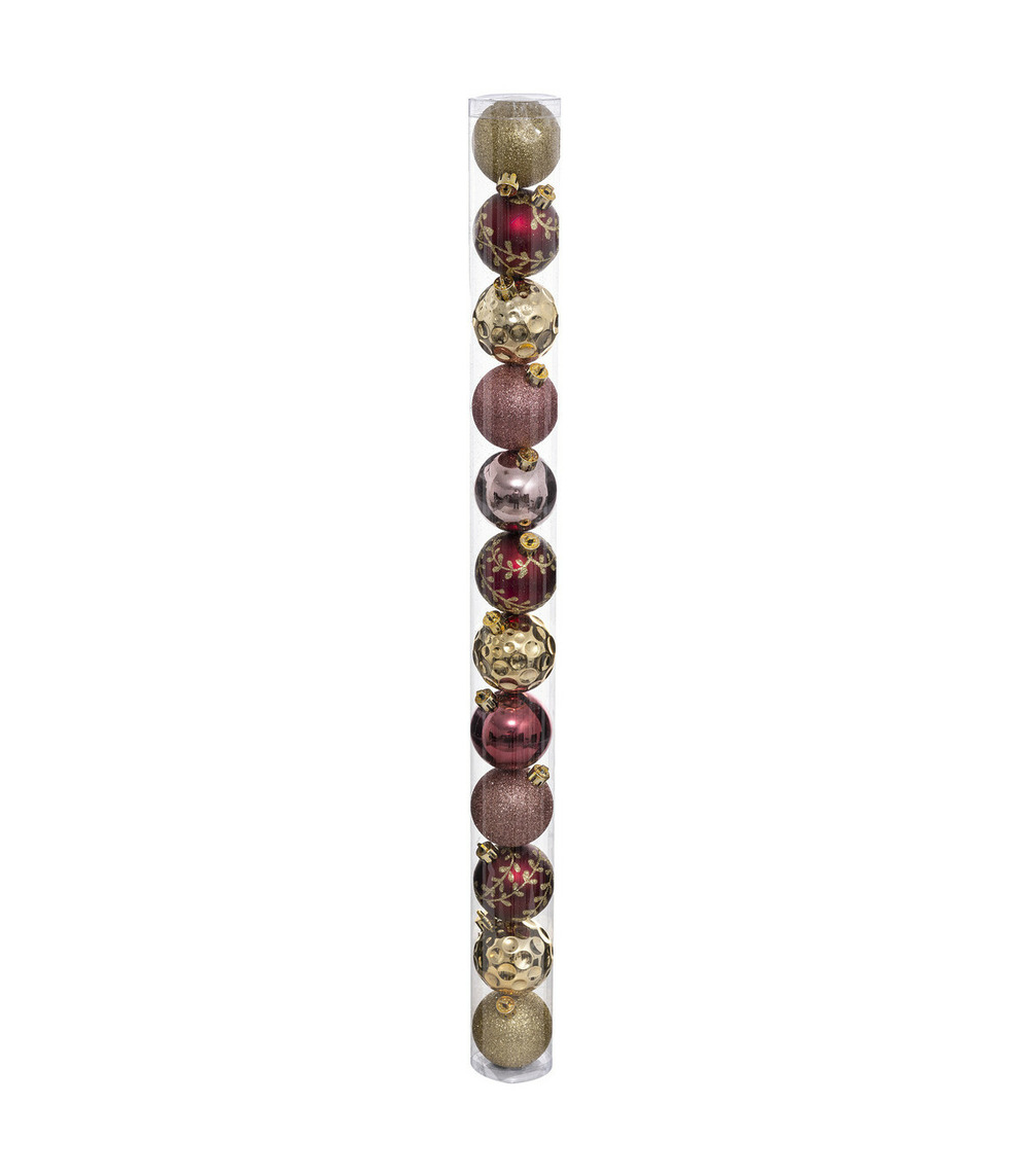 Déco de sapin lot de 12 boules de noël d 6 cm - rose et or