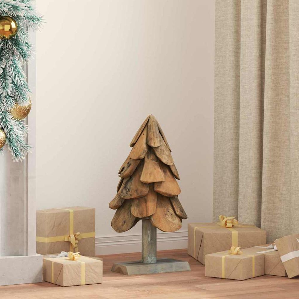 Sapin de noël rustique en bois de teck massif décoration naturelle 60 cm