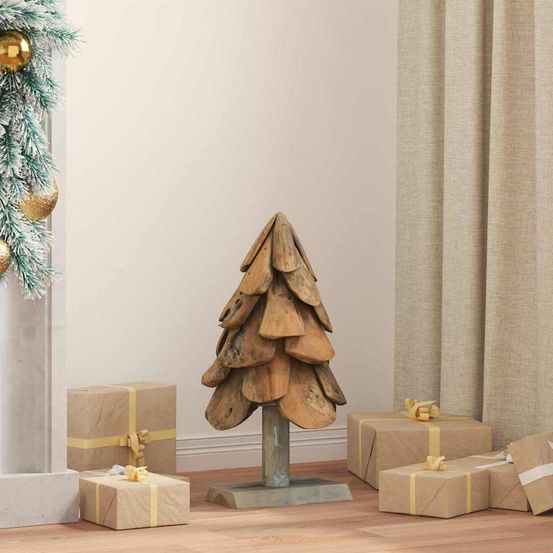 Sapin de noël rustique en bois de teck massif décoration naturelle 60 cm