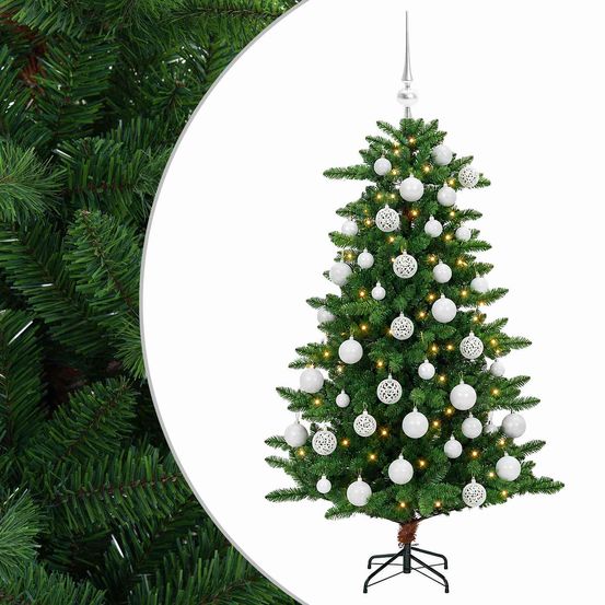 Arbre de noël artificiel avec boule 120 cm 150 led blanc chaud