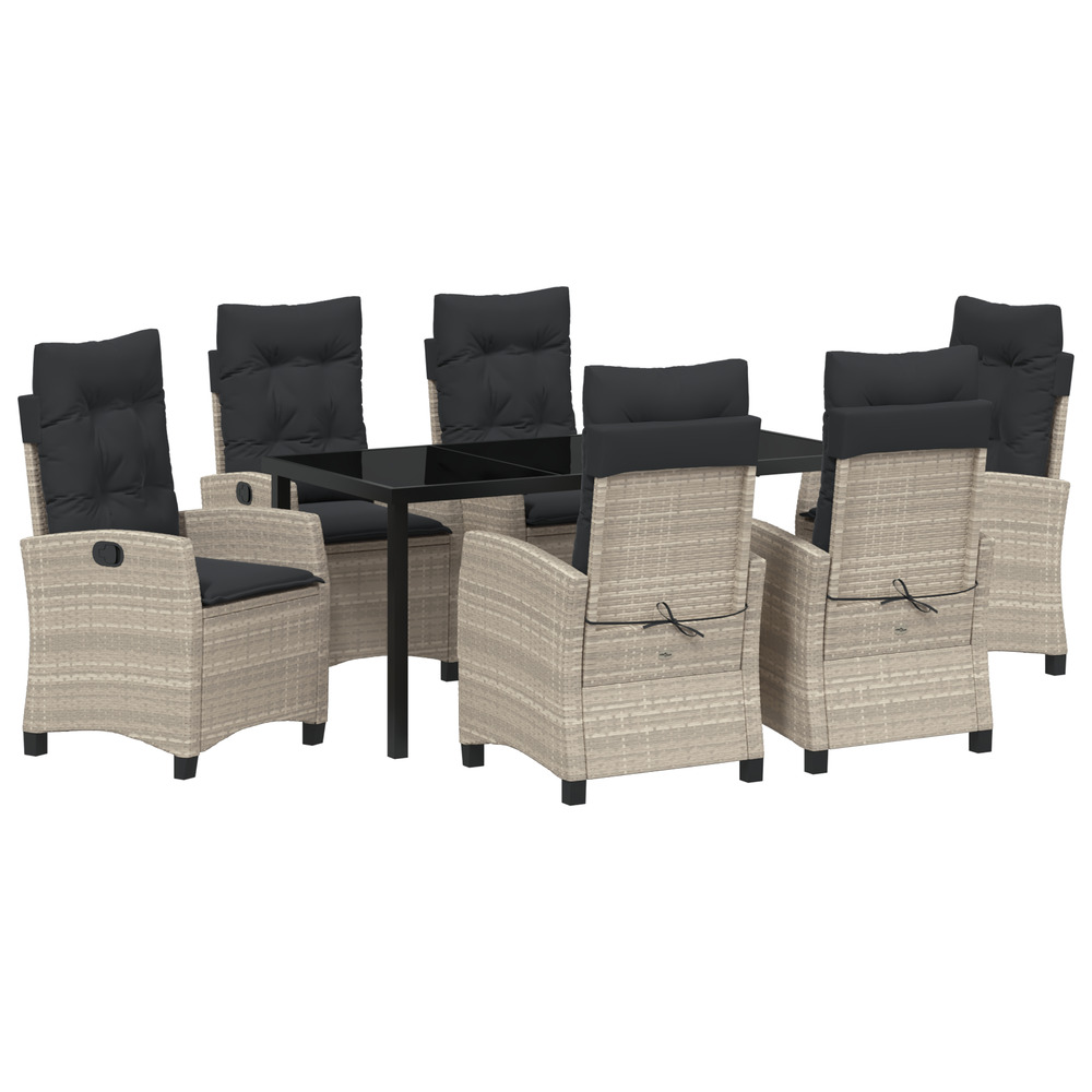 Ensemble de salle à manger de jardin 7 pièces avec coussins gris clair rattan poly