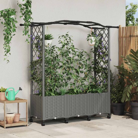 Lit surélevé treillis polypropylène extérieur toit pour pots suspendus 164x40cm gris clair