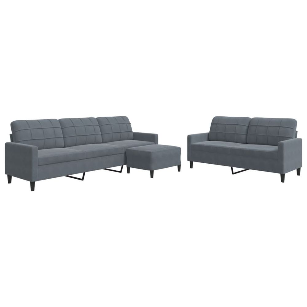 Ensemble de canapés 3 pcs avec coussins gris foncé velours