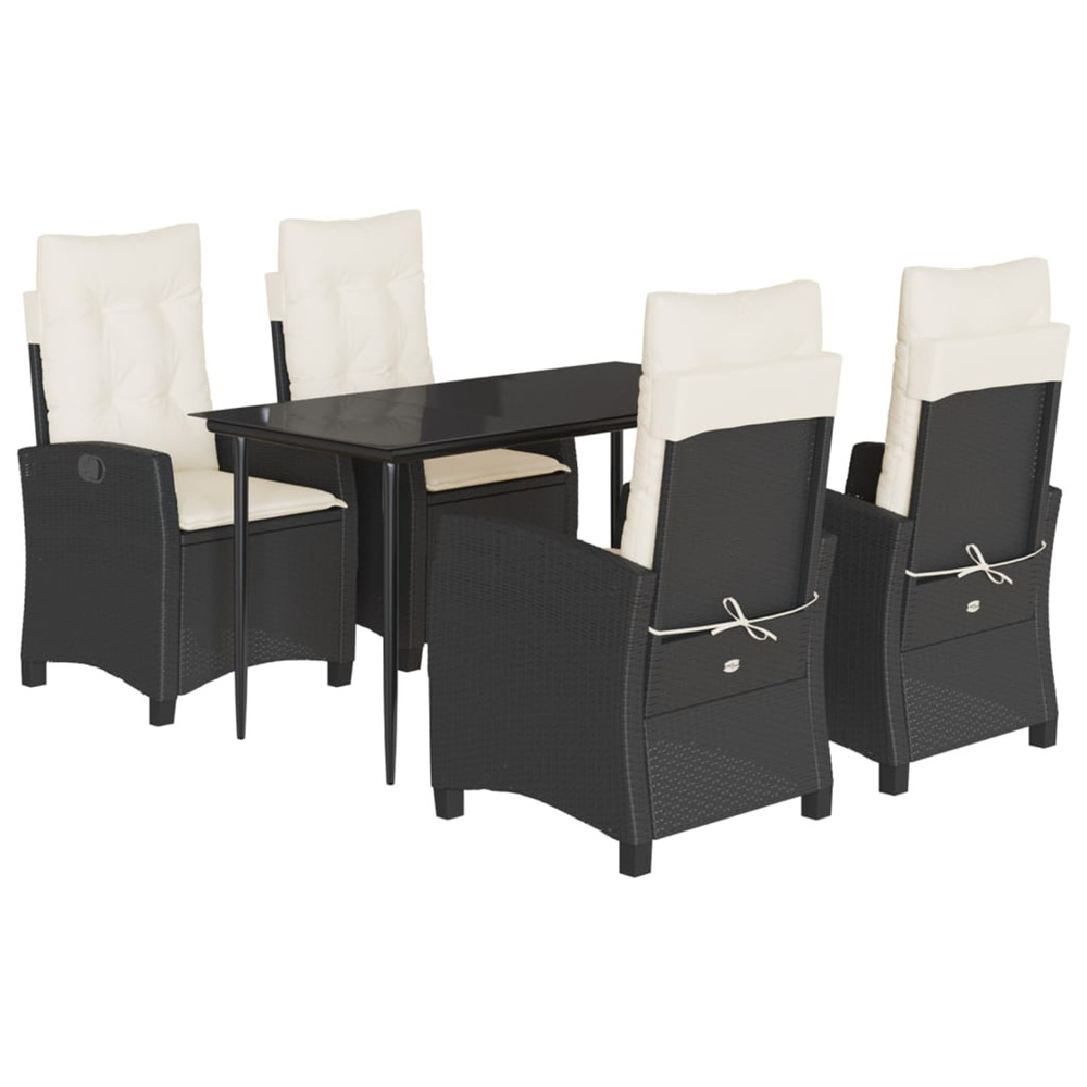 Ensemble à manger de jardin coussins 5pcs noir résine tressée