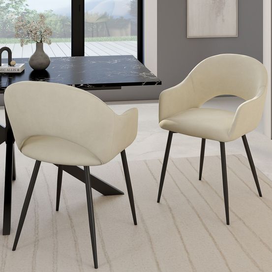 Lot de 2 chaises de salle à manger, fauteuils de table clara en velours crème