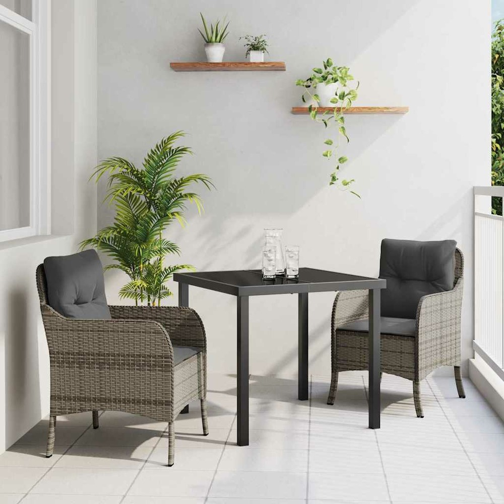 Ensemble de salle à manger pour jardin 3 pcs gris polyrotin