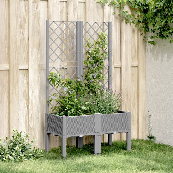Jardinière surélevée avec treillis pp pour plantes grimpantes jardin gris clair 80x40 cm