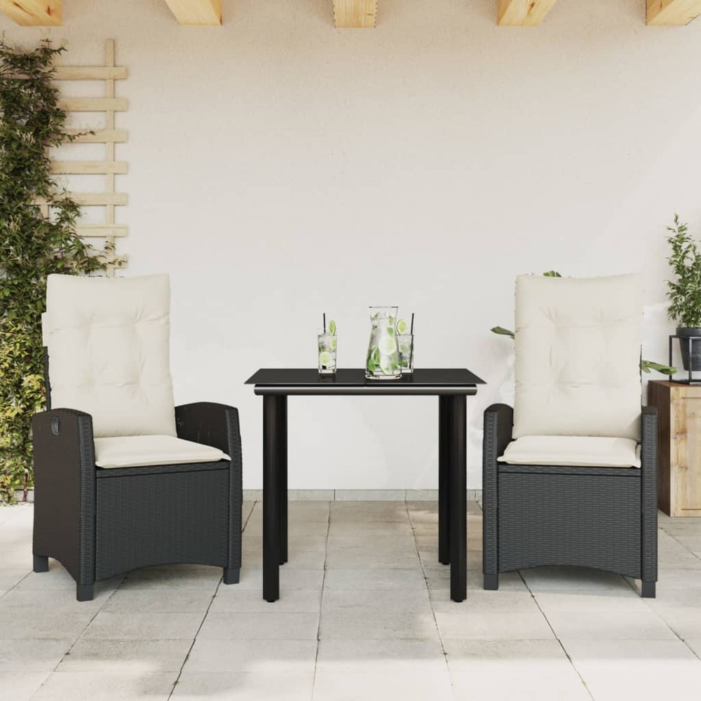 Ensemble à manger de jardin avec coussins 3 pcs noir