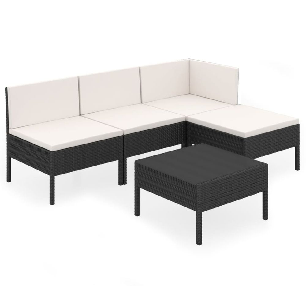 Salon de jardin 5 pcs avec coussins résine tressée noir