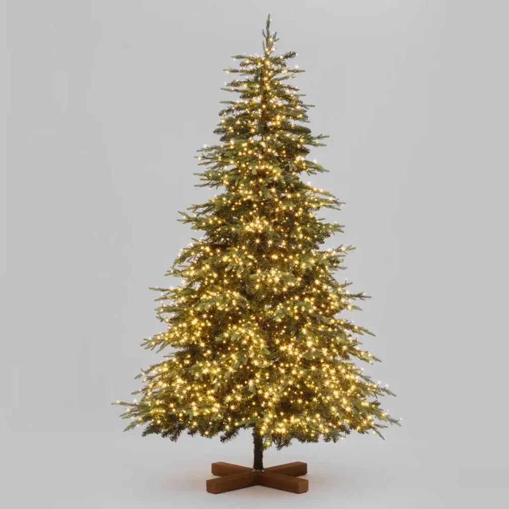 Sapin de noël deluxe prelit h195cm ø120cm 2950 miniled blanc chaud 13 fonctions pe+pvc vert lotti