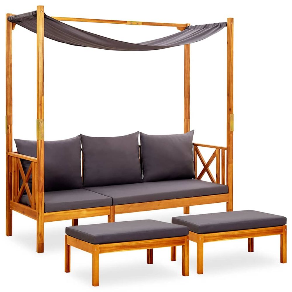 Banc de jardin avec auvent et repose-pieds bois d'acacia solide