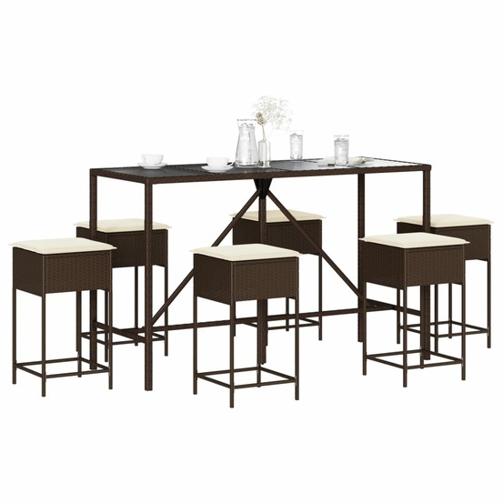 Ensemble de bar de jardin avec coussins 7 pcs marron poly rotin