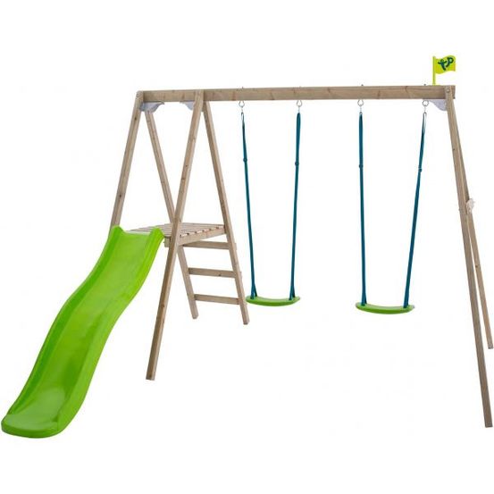 Portique avec 2 balançoires et une glissière forest