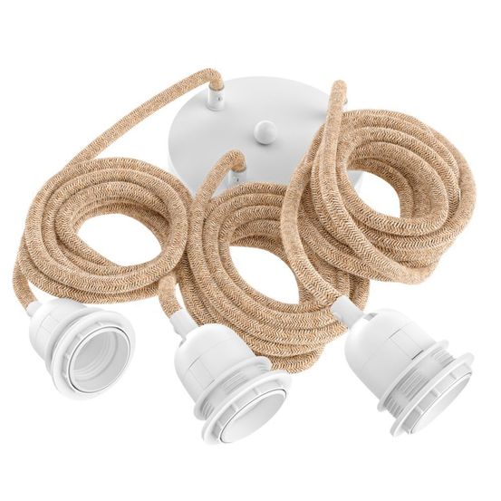 Suspension hang luminaire 3 cordes - chanvre douilles blanches