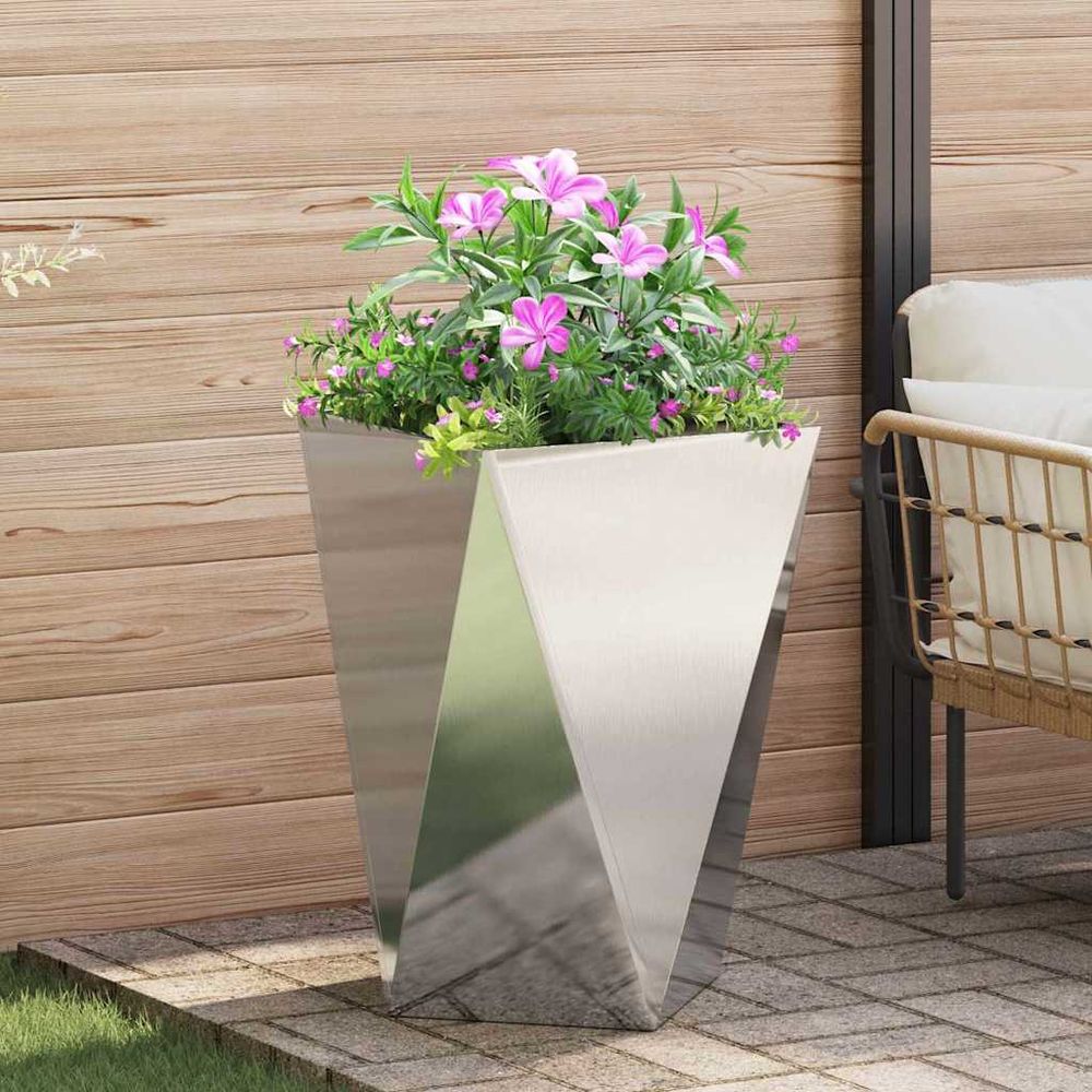 Jardinière haute carrée acier inoxydable pour extérieur argent 50x50x75 cm